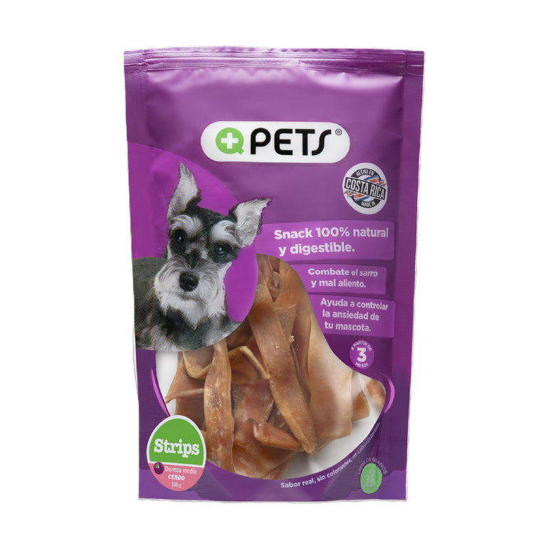+QPETS DOG STRIPS CERDO 100GR