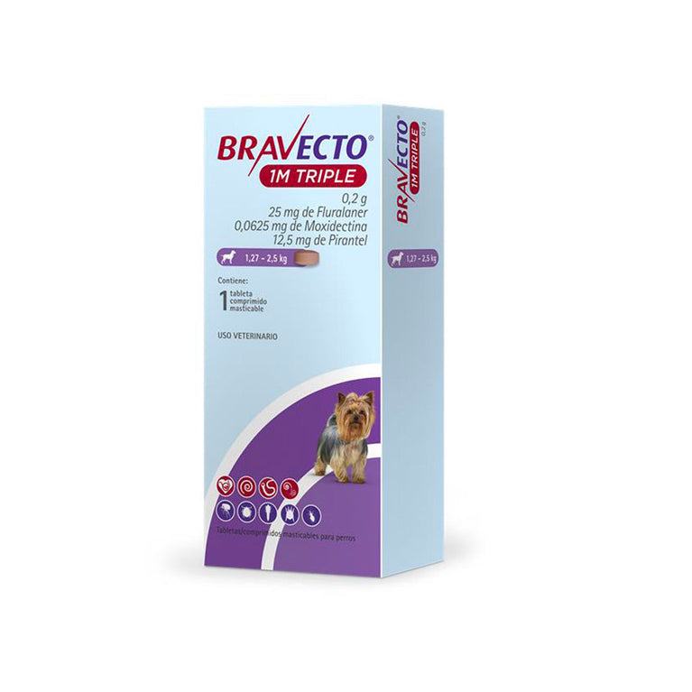 BRAVECTO 1M TRIPLE DOG MORADA (1.27KG-2.5KG) 25MG UND