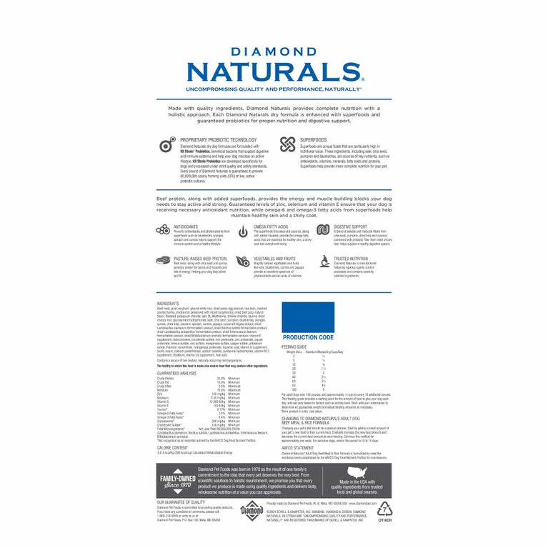 DIAMOND NAT DOG ADULT BEEF&RICE #40LBS