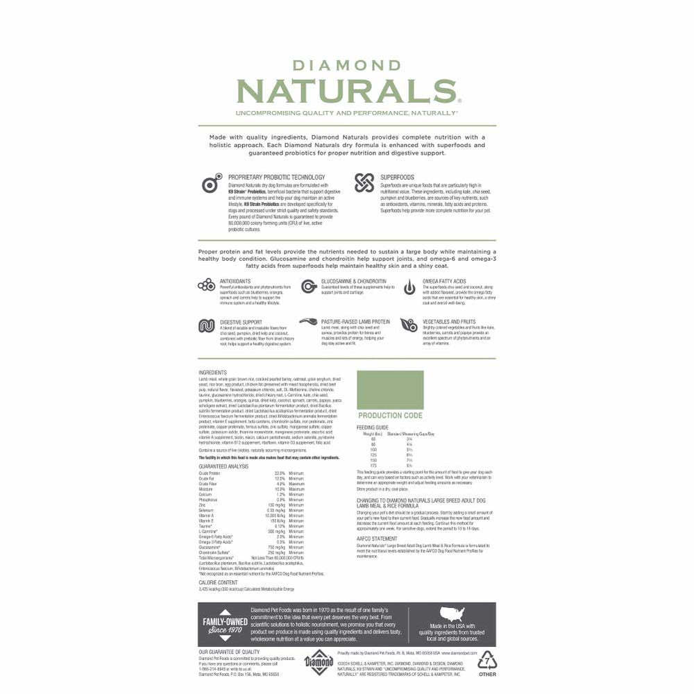 DIAMOND NAT DOG ADULT LAMB&RICE LB #40LBS