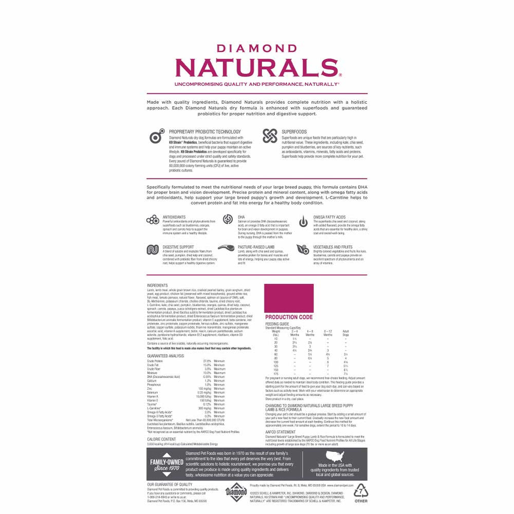 DIAMOND NAT DOG PUPPY LAMB&RICE LB #40LBS