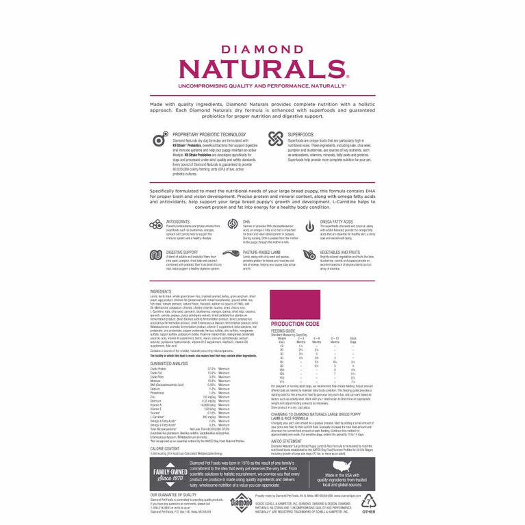 DIAMOND NAT DOG PUPPY LAMB&RICE LB #40LBS